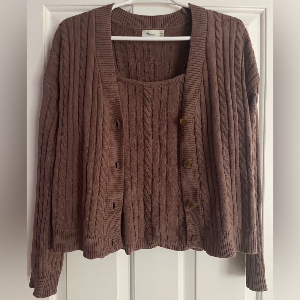 Brown knit tank and sweater duo size XL fits cute